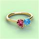 3 - Zoya Pear Shape Pink Tourmaline & Princess Shape Blue Topaz 2 Stone Duo Ring 