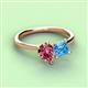 3 - Zoya Pear Shape Pink Tourmaline & Princess Shape Blue Topaz 2 Stone Duo Ring 