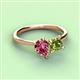 3 - Zoya Pear Shape Pink Tourmaline & Princess Shape Peridot 2 Stone Duo Ring 
