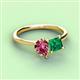 3 - Zoya Pear Shape Pink Tourmaline & Princess Shape Lab Created Emerald 2 Stone Duo Ring 
