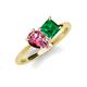 4 - Zoya Pear Shape Pink Tourmaline & Princess Shape Lab Created Emerald 2 Stone Duo Ring 
