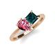 4 - Zoya Pear Shape Pink Tourmaline & Princess Shape London Blue Topaz 2 Stone Duo Ring 