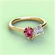 3 - Zoya Pear Shape Pink Tourmaline & Princess Shape Forever One Moissanite 2 Stone Duo Ring 