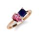 4 - Zoya Pear Shape Pink Tourmaline & Princess Shape Lab Created Blue Sapphire 2 Stone Duo Ring 