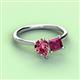 3 - Zoya Pear Shape Pink Tourmaline & Princess Shape Rhodolite Garnet 2 Stone Duo Ring 
