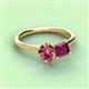 3 - Zoya Pear Shape Pink Tourmaline & Princess Shape Rhodolite Garnet 2 Stone Duo Ring 