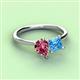3 - Zoya Pear Shape Pink Tourmaline & Princess Shape Blue Topaz 2 Stone Duo Ring 