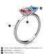 5 - Zoya Pear Shape Pink Tourmaline & Princess Shape Blue Topaz 2 Stone Duo Ring 