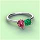3 - Zoya Pear Shape Pink Tourmaline & Princess Shape Lab Created Emerald 2 Stone Duo Ring 