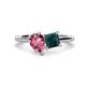 1 - Zoya Pear Shape Pink Tourmaline & Princess Shape London Blue Topaz 2 Stone Duo Ring 
