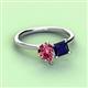 3 - Zoya Pear Shape Pink Tourmaline & Princess Shape Lab Created Blue Sapphire 2 Stone Duo Ring 
