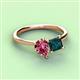 3 - Zoya Pear Shape Pink Tourmaline & Princess Shape London Blue Topaz 2 Stone Duo Ring 
