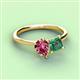 3 - Zoya Pear Shape Pink Tourmaline & Princess Shape Lab Created Alexandrite 2 Stone Duo Ring 