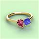 3 - Zoya Pear Shape Pink Tourmaline & Princess Shape Tanzanite 2 Stone Duo Ring 