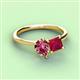 3 - Zoya Pear Shape Pink Tourmaline & Princess Shape Lab Created Ruby 2 Stone Duo Ring 