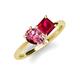 4 - Zoya Pear Shape Pink Tourmaline & Princess Shape Lab Created Ruby 2 Stone Duo Ring 