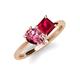 4 - Zoya Pear Shape Pink Tourmaline & Princess Shape Lab Created Ruby 2 Stone Duo Ring 