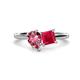 1 - Zoya Pear Shape Pink Tourmaline & Princess Shape Lab Created Ruby 2 Stone Duo Ring 