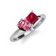 4 - Zoya Pear Shape Pink Tourmaline & Princess Shape Lab Created Ruby 2 Stone Duo Ring 