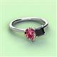 3 - Zoya Pear Shape Pink Tourmaline & Princess Shape Black Diamond 2 Stone Duo Ring 