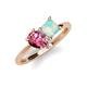 4 - Zoya Pear Shape Pink Tourmaline & Princess Shape Lab Created Opal 2 Stone Duo Ring 