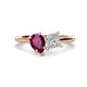 1 - Zoya Pear Shape Rhodolite Garnet & Princess Shape Certified Diamond 2 Stone Duo Ring 