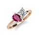 4 - Zoya Pear Shape Rhodolite Garnet & Princess Shape Certified Diamond 2 Stone Duo Ring 