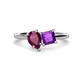 1 - Zoya Pear Shape Rhodolite Garnet & Princess Shape Amethyst 2 Stone Duo Ring 