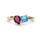 1 - Zoya Pear Shape Rhodolite Garnet & Princess Shape Blue Topaz 2 Stone Duo Ring 