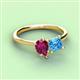 3 - Zoya Pear Shape Rhodolite Garnet & Princess Shape Blue Topaz 2 Stone Duo Ring 