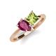 4 - Zoya Pear Shape Rhodolite Garnet & Princess Shape Peridot 2 Stone Duo Ring 
