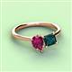 3 - Zoya Pear Shape Rhodolite Garnet & Princess Shape London Blue Topaz 2 Stone Duo Ring 