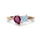 1 - Zoya Pear Shape Rhodolite Garnet & Princess Shape Aquamarine 2 Stone Duo Ring 