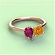 3 - Zoya Pear Shape Rhodolite Garnet & Princess Shape Citrine 2 Stone Duo Ring 