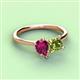 3 - Zoya Pear Shape Rhodolite Garnet & Princess Shape Peridot 2 Stone Duo Ring 