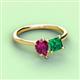 3 - Zoya Pear Shape Rhodolite Garnet & Princess Shape Lab Created Emerald 2 Stone Duo Ring 