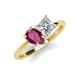 4 - Zoya Pear Shape Rhodolite Garnet & Princess Shape Forever One Moissanite 2 Stone Duo Ring 