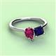 3 - Zoya Pear Shape Rhodolite Garnet & Princess Shape Lab Created Blue Sapphire 2 Stone Duo Ring 