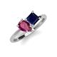 4 - Zoya Pear Shape Rhodolite Garnet & Princess Shape Lab Created Blue Sapphire 2 Stone Duo Ring 