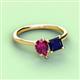 3 - Zoya Pear Shape Rhodolite Garnet & Princess Shape Lab Created Blue Sapphire 2 Stone Duo Ring 