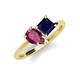 4 - Zoya Pear Shape Rhodolite Garnet & Princess Shape Lab Created Blue Sapphire 2 Stone Duo Ring 