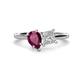 1 - Zoya Pear Shape Rhodolite Garnet & Princess Shape Certified Lab Grown Diamond 2 Stone Duo Ring 