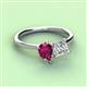 3 - Zoya Pear Shape Rhodolite Garnet & Princess Shape Certified Lab Grown Diamond 2 Stone Duo Ring 
