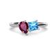 1 - Zoya Pear Shape Rhodolite Garnet & Princess Shape Blue Topaz 2 Stone Duo Ring 