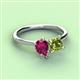 3 - Zoya Pear Shape Rhodolite Garnet & Princess Shape Peridot 2 Stone Duo Ring 