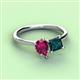 3 - Zoya Pear Shape Rhodolite Garnet & Princess Shape London Blue Topaz 2 Stone Duo Ring 