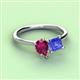 3 - Zoya Pear Shape Rhodolite Garnet & Princess Shape Tanzanite 2 Stone Duo Ring 
