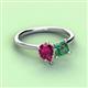 3 - Zoya Pear Shape Rhodolite Garnet & Princess Shape Lab Created Alexandrite 2 Stone Duo Ring 