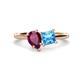 1 - Zoya Pear Shape Rhodolite Garnet & Princess Shape Blue Topaz 2 Stone Duo Ring 