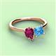 3 - Zoya Pear Shape Rhodolite Garnet & Princess Shape Blue Topaz 2 Stone Duo Ring 